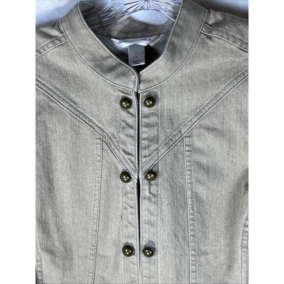 Christopher & Banks Embroidered Vest Beige Denim Studded Fall Floral Button L - Picture 3 of 11